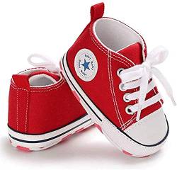 WangsCanis Babyschuhe Baby Junge Mädchen Schuhe Sneakers Weiche Leinwand mit Weichen und Rutschfesten Sohle Für 0-6 6-12 12-18 Monat (Rot, 3-6Months(1)) von WangsCanis