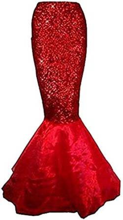 WangsCanis Damen Meerjungfrau Schwanz Kostüm Pailletten Maxirock Cosplay Karneval Partykleid Tüllrock (Rot, XL) von WangsCanis