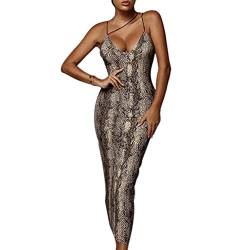 WangsCanis Damen Sexy V-Ausschnitt Leopard Schlangenriemen Slim Cocktail Kleid, mehrfarbig, S von WangsCanis