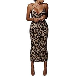 WangsCanis Dünnes Cocktail-Kleid mit Schlangenriemen, Leopardenmuster, V-Ausschnitt, sexy, für Damen, Leopard, S von WangsCanis