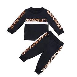 WangsCanis Sportanzug für Mädchen, Leopardenmuster, Sweatshirt für Kinder, Rundhalsausschnitt, Pullover Top + Hose (Schwarz, 5-6 Jahre), Schwarz von WangsCanis