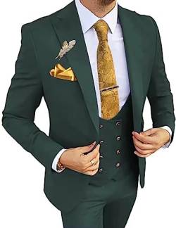 3 Stück Herren Anzüge Slim Fit Anzüge für Männer Zweireiher Anzug Männer Blazer Weste Hosen für Männer Hochzeit Anzüge Abschlussball, Grün , 48 von Wangyue