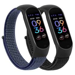 Nylonbänder für Amazfit Band 5, Ersatzarmband für Damen und Herren, 2 Stück, weiches Nylon-Sportarmband, kompatibel mit Amazfit Band 5, Armband-Zubehör (schwarz + dunkelblau) von Wanme