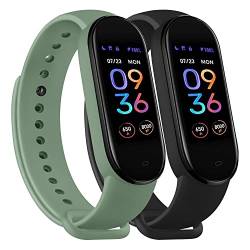 Wanme Armbänder für Amazfit Band 5, Ersatzarmband für Damen und Herren, 2 Stück, Silikon-Sportarmband, kompatibel mit Amazfit Band 5, Armband-Zubehör (Schwarz + Avocado-Grün) von Wanme