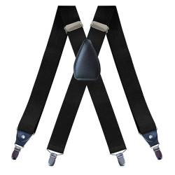 PlayCool Mens Suspenders Adjustable Elastic - Heavy Duty 1.4 Inch Wide X Shape 4 Strong Clips Suspender Braces - Black von WannGe