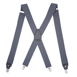 PlayCool Mens Suspenders Adjustable Elastic - Heavy Duty 1.4 Inch Wide X Shape 4 Strong Clips Suspender Braces - Dark Grey von WannGe