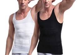 WannGe Mens Slimming Body Shaper Vest Shirt, Compression Muscle Tank, 2 Pack - Black and White - L von WannGe