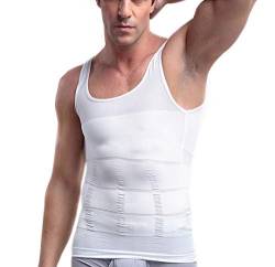 WannGe Mens Slimming Body Shaper Vest Shirt, Compression Muscle Tank, White M von WannGe