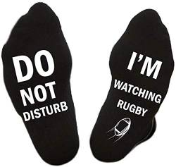 „Do Not Disturb,I'm Watching“ Rugby-Socken, lustige Buchstaben-Druck-Hausschuh-Socken, lustige Sprüche, Baumwoll-Socken für Männer und Frauen Gr. Einheitsgröße, Schwarz von Wansruee