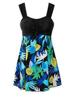 Wantdo Damen Badeanzug Kleid Push Up Tankini Sommer Bademode mit Shorts Schlanke Strandmode Badekleid Shapewear Einteiler Schwimmkleid Schwarz 52-54 von Wantdo