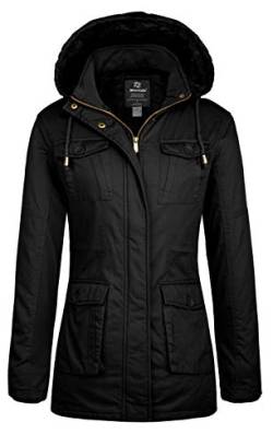 Wantdo Damen Baumwolle Abschnitt Jacke Fleece Futter Parka Gefüttert Kapuze Jacke Fleece Futter Jacke Schwarz L von Wantdo