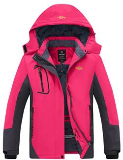 Wantdo Damen Berg Ski Jacke Wärmer Winter Fleece Mäntel Wasserdichter Atmungsaktive RegenMäntel Outdoor Kapuzen Windbreaker Jacken Rosarot S von Wantdo