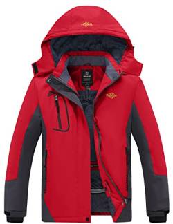 Wantdo Damen Berg Ski Jacke Wärmer Winter Fleece Mäntel Wasserdichter Atmungsaktive RegenMäntel Outdoor Kapuzen Windbreaker Jacken Rot L von Wantdo