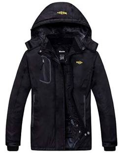 Wantdo Damen Berg Ski Jacke Wärmer Winter Fleece Mäntel Wasserdichter Atmungsaktive RegenMäntel Outdoor Kapuzen Windbreaker Jacken Schwarz S von Wantdo