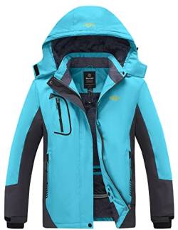 Wantdo Damen Berg Ski Jacke Wärmer Winter Fleece Mäntel Wasserdichter Atmungsaktive RegenMäntel Outdoor Kapuzen Windbreaker Jacken Türkis XL von Wantdo