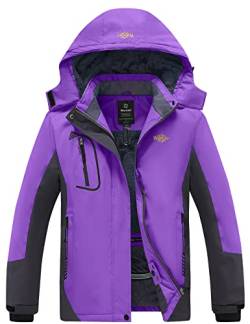 Wantdo Damen Berg Ski Jacke Wärmer Winter Fleece Mäntel Wasserdichter Atmungsaktive RegenMäntel Outdoor Kapuzen Windbreaker Jacken Violett M von Wantdo