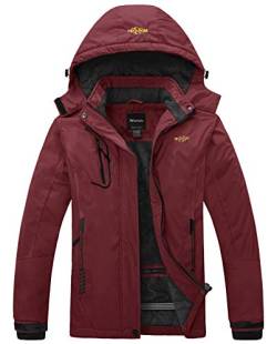 Wantdo Damen Berg Ski Jacke Wärmer Winter Fleece Mäntel Wasserdichter Atmungsaktive RegenMäntel Outdoor Kapuzen Windbreaker Jacken Weinrot S von Wantdo