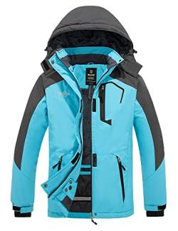 Wantdo Damen Berg Wandern Jacke Outdoor Windproof Skijacke wasserdichte Windbreaker Jacke Kapuzen Warm Gefüttert Mantel Türkis L von Wantdo