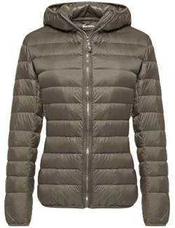 Wantdo Damen Daunenjacken Winter Winddichte Warm Mäntel Packable Leichte Jacken Isolierte Puffermäntel Outdoor Jacke Kapuze Slim Fit Jacken Beige XL von Wantdo