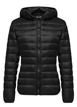 Wantdo Damen Daunenjacken Winter Winddichte Warm Mäntel Packable Leichte Jacken Isolierte Puffermäntel Outdoor Jacke Kapuze Slim Fit Jacken Schwarz L von Wantdo