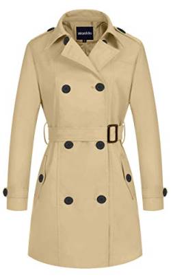 Wantdo Damen Frühling Jacke Winddichte Cabanjacke mit Schulterknöpfen Schulterklappen Slim Fit Lange Jacken Verstellbare Gürtel Mantel Beige 36 von Wantdo