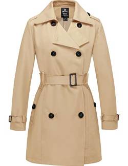 Wantdo Damen Mantel Lang Trenchcoat Frühling Winddicht Übergangsmantel Mantel Elegant Sommer Mäntel Schulterklappen mit Gürtel Slim Fit Jacken Khaki 38 von Wantdo