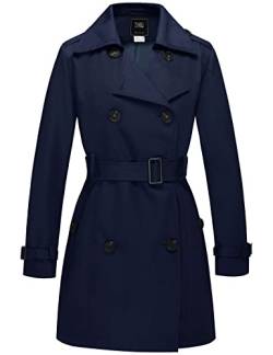 Wantdo Damen Mantel Lang Trenchcoat Frühling Winddicht Übergangsmantel Mantel Elegant Sommer Mäntel Schulterklappen mit Gürtel Slim Fit Jacken Navy 38 von Wantdo