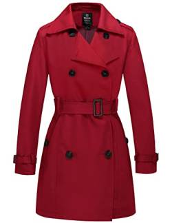 Wantdo Damen Mantel Lang Trenchcoat Frühling Winddicht Übergangsmantel Mantel Elegant Sommer Mäntel Schulterklappen mit Gürtel Slim Fit Jacken Rot 42 von Wantdo