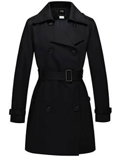 Wantdo Damen Mantel Lang Trenchcoat Frühling Winddicht Übergangsmantel Mantel Elegant Sommer Mäntel Schulterklappen mit Gürtel Slim Fit Jacken Schwarz 38 von Wantdo