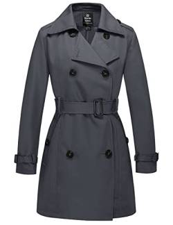 Wantdo Damen Trenchcoat Lang Mantel Frühling Winddicht Sommermantel Übergang Elegant Mäntel Frühlingsmantel Schulterklappen mit Gürtel Slim Fit Jacken Grau 42 von Wantdo