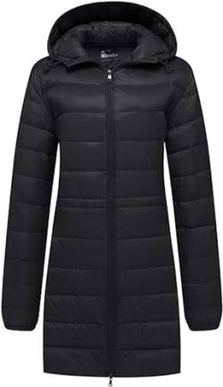 Wantdo Damen Winddicht Warm Winterjacke Packbar Ultraleicht Mantel Mode Slim Fit Parka Isoliert Gesteppt Übergangsjacke Kapuze Oberbekleidung Schwarz L von Wantdo