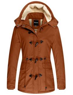 Wantdo Damen Winddichter Warmer Mantel Winter Lässiger Fleecemantel Klassische Baumwoll Kapuze Jacke Slim Fit Jacke Orange S von Wantdo