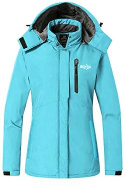 Wantdo Damen Winter Skijacke Warm Fleece Mantel Berg Snowboardjacke Outdoor Kapuzen Windbreaker Jacken Ferizeit Wandern Jacke Türkis XL von Wantdo