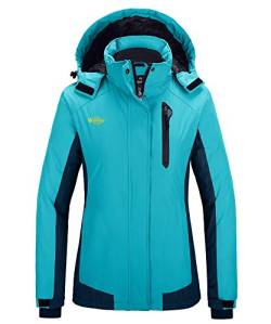 Wantdo Damen Winter Skijacke Warm Fleece Mantel Berg Snowboardjacke Outdoor Kapuzen Windbreaker Jacken Gefüttert Jacke Blau XL von Wantdo