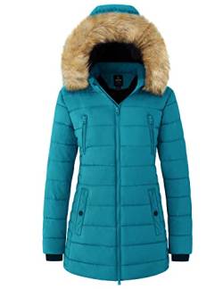 Wantdo Damen Winter Warm Puffer Mantel Wasserabweisend Outdoor Jacke Baumwolle Gepolsterte Jacken Kunstpelz Kapuzenmäntel Blau L von Wantdo