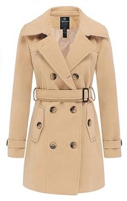 Wantdo Damen Winterdicke Jacken Warme Winddicht Jacke Wollmischung Erbsenmäntel Zweireihige Mittellange Mäntel Slim Fit Cabanjacke mit Schulterklappen Beige 38 von Wantdo