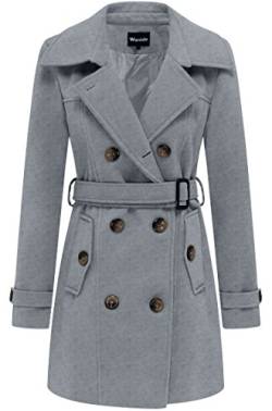 Wantdo Damen Winterdicke Jacken Warme Winddicht Jacke Wollmischung Erbsenmäntel Zweireihige Mittellange Mäntel Slim Fit Cabanjacke mit Schulterklappen Grau 38 von Wantdo