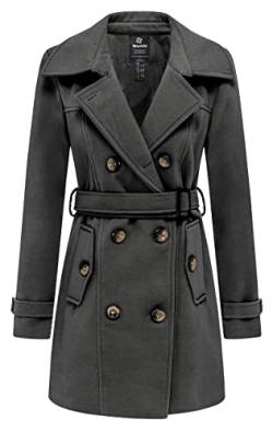 Wantdo Damen Winterdicke Jacken Warme Winddicht Jacke Wollmischung Erbsenmäntel Zweireihige Mittellange Mäntel Slim Fit Cabanjacke mit Schulterklappen Grau 42 von Wantdo