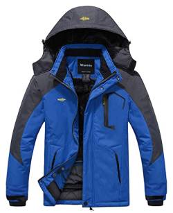 Wantdo Herren Berg Ski Jacke Warmer Winter Fleece Mantel Wasserdichter Atmungsaktive Jacke Outdoor Kapuzen Windbreaker Jacken Blau L von Wantdo