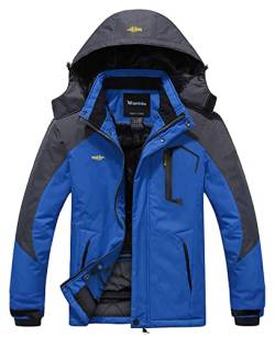 Wantdo Herren Berg Ski Jacke Warmer Winter Fleece Mantel Wasserdichter Atmungsaktive Jacke Outdoor Kapuzen Windbreaker Jacken Blau XL von Wantdo