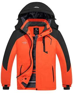 Wantdo Herren Berg Ski Jacke Warmer Winter Fleece Mantel Wasserdichter Atmungsaktive Jacke Outdoor Kapuzen Windbreaker Jacken Orange M von Wantdo