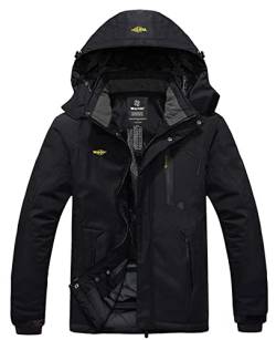 Wantdo Herren Berg Ski Jacke Warmer Winter Fleece Mantel Wasserdichter Atmungsaktive Jacke Outdoor Kapuzen Windbreaker Jacken Schwarz M von Wantdo