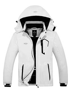 Wantdo Herren Berg Ski Jacke Warmer Winter Fleece Mantel Wasserdichter Atmungsaktive Jacke Outdoor Kapuzen Windbreaker Jacken Weiß XL von Wantdo