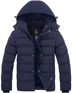 Wantdo Herren Fleece Futter Parka Warm Winter Jacke Baumwolle Mantel Quilted Gesteppt Mantel Dunkelblau S von Wantdo