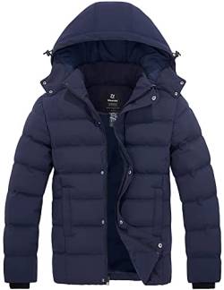 Wantdo Herren Fleece Futter Parka Warm Winter Jacke Gepolstert Puffer Jacke Bequem Freizeit Jacke Dunkelblau M von Wantdo