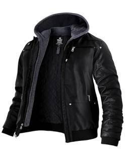 Wantdo Herren Jacke Winter Warm Jacke Lederjacke Gefuettert Winter Kunstleder Jacke Schwarz-Verdicken S von Wantdo