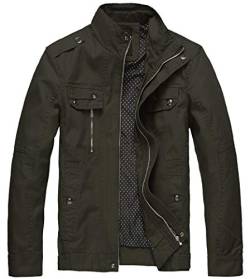 Wantdo Herren Lässige Outdoor Jacke Leicht Baumwolle Jacken Freizeit Army Fracht Jacke Cargo Reißverschluss Mäntel Grün L von Wantdo