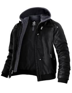 Wantdo Herren Lederjacke mit Kapuze Kunstleder Jacke Winddichte Lederjacke Jaket für Schwarz S von Wantdo