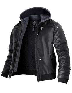 Wantdo Herren Lederjacke mit Kapuze Lederjacke Gefüttert Winter Lederjacke Abnehmbarer Kapuze Lederjacke mit Kaputte Imitat Grau-Verdicken S von Wantdo