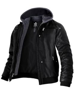 Wantdo Herren Winter Warm Jacke Leather Jacket Men Jaket für Lederjacke mit Kaputte Imitat Schwarz XXL von Wantdo